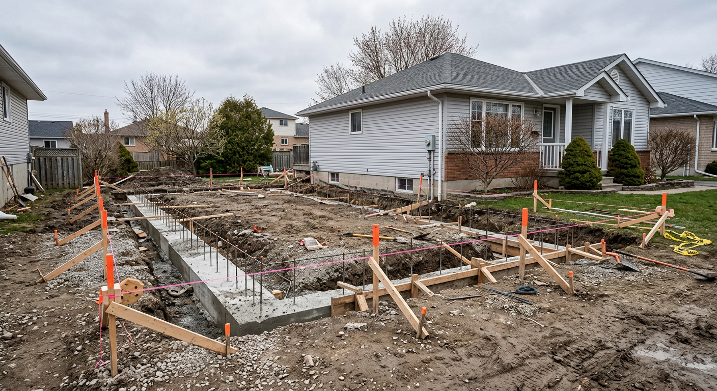 Rear of small 1950s ranch home showing cramped original footprint before addition