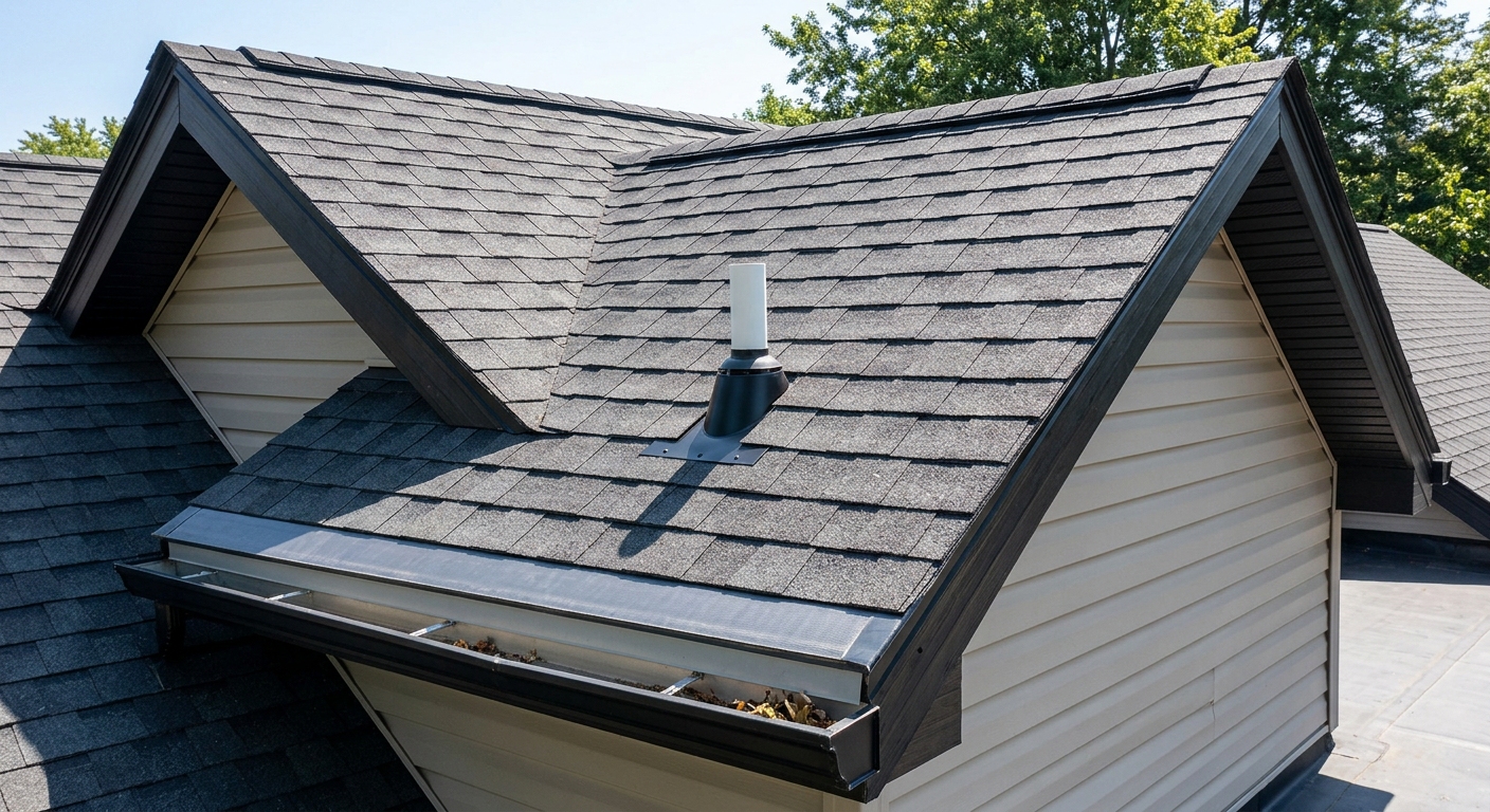 Same roof section after professional repair with matching architectural shingles and new flashing